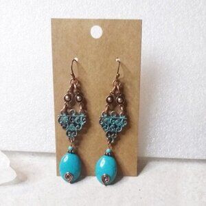 🍂🍁🍃 3/$25!   Aqua Howlite + Copper Patina Painted Earrings ~ Boho Chic